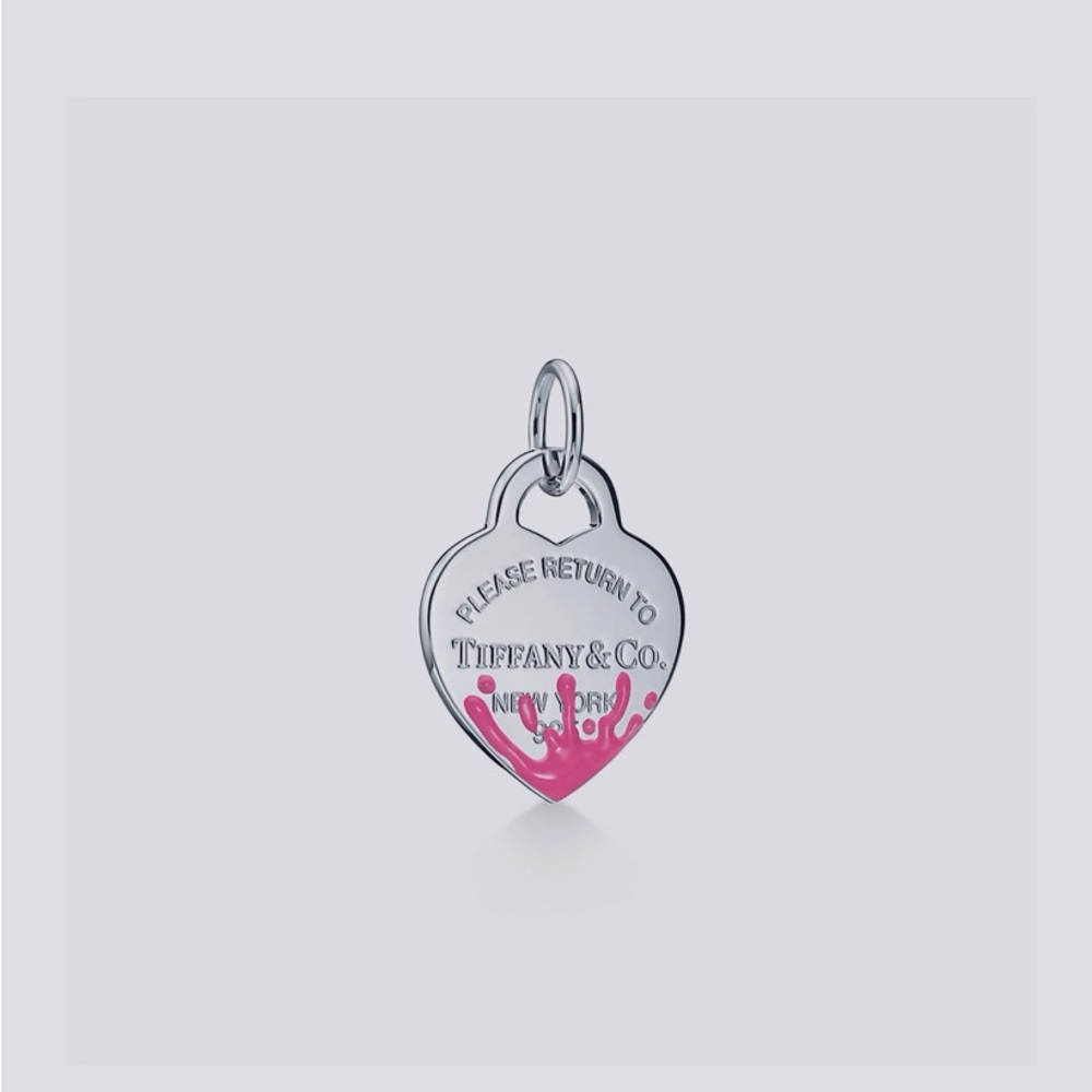 NWT- Tiffany & Co. Silver Pink Splash Heart Charm